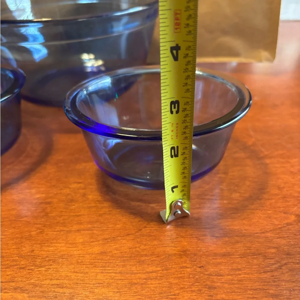 Anchor Hocking Set of Blue Glass Mixing Bowl and 2 prep bowls.